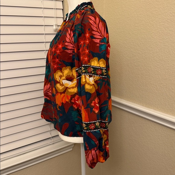Anthropologie FARM Rio V-Neck Floral Blouse Woman's Small - Picture 3 of 14